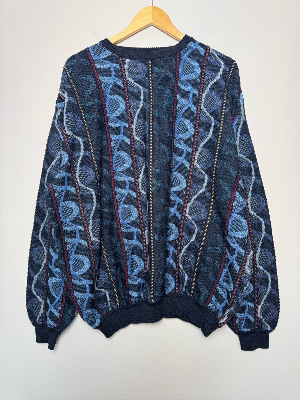 Vintage St. Croix Shop Men's Blue Patterned Knit Sweater Blue Abstract Retro